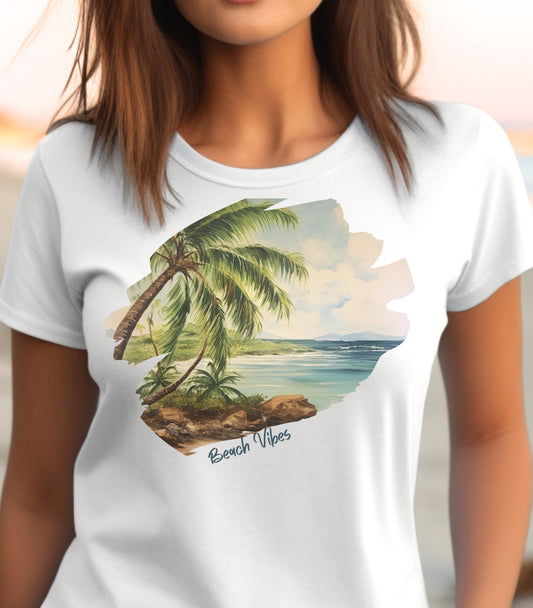 Beach tshirt, Palm Tree tshirt, Gift for Mom, Gift for Grandma, Seascape tshirt, Unisex tshirt, Mothers Day, Beach Vibes, Beach Vibes tshirt