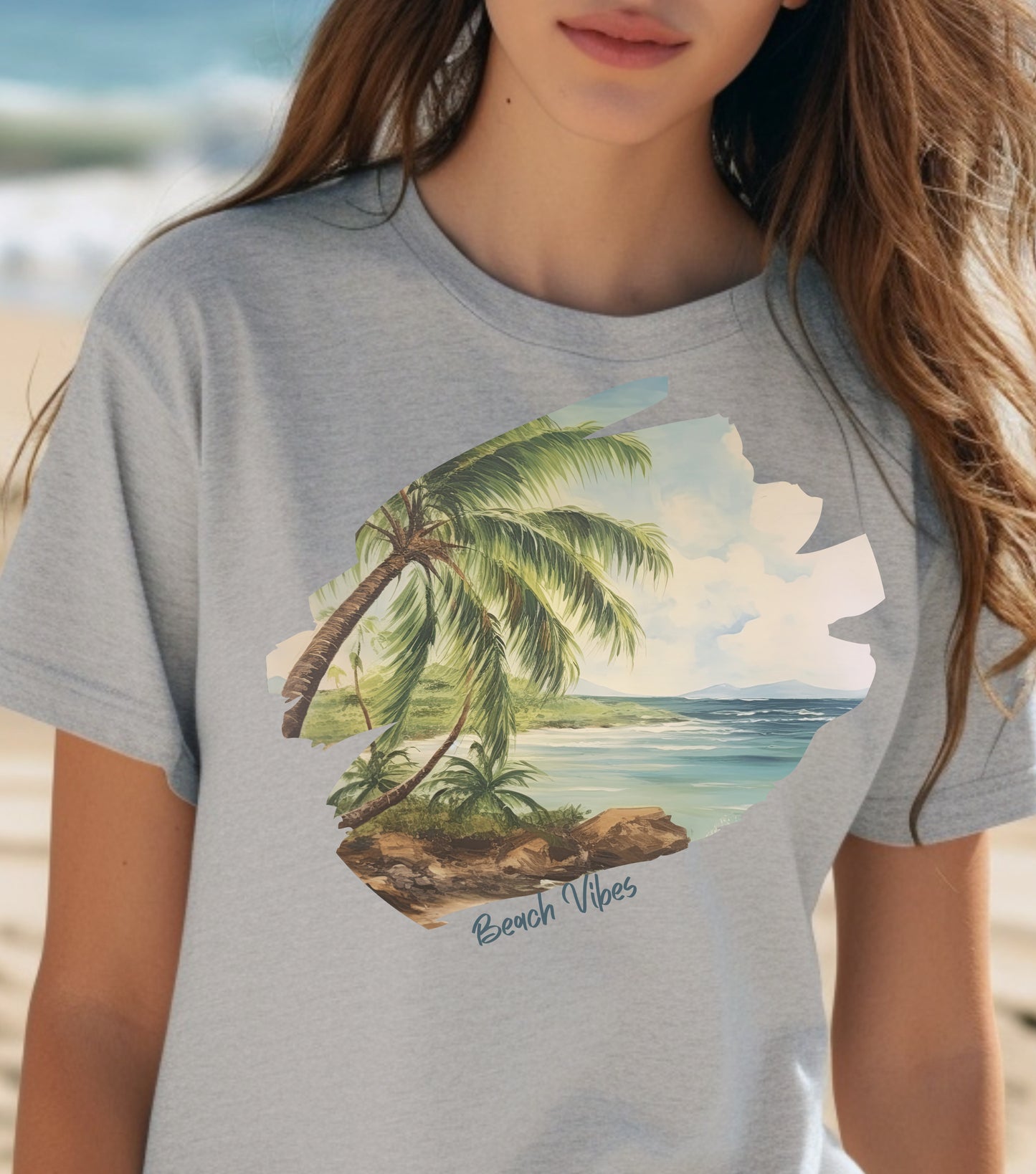 Beach tshirt, Palm Tree tshirt, Gift for Mom, Gift for Grandma, Seascape tshirt, Unisex tshirt, Mothers Day, Beach Vibes, Beach Vibes tshirt